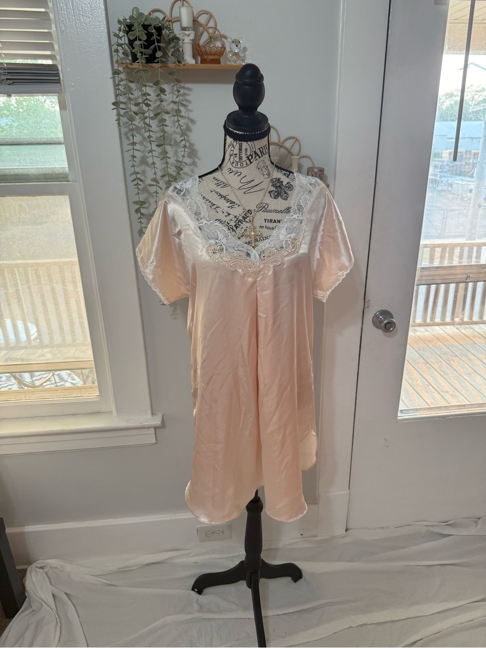 Silky Lace-Trim Mini Dress in Blush Pink